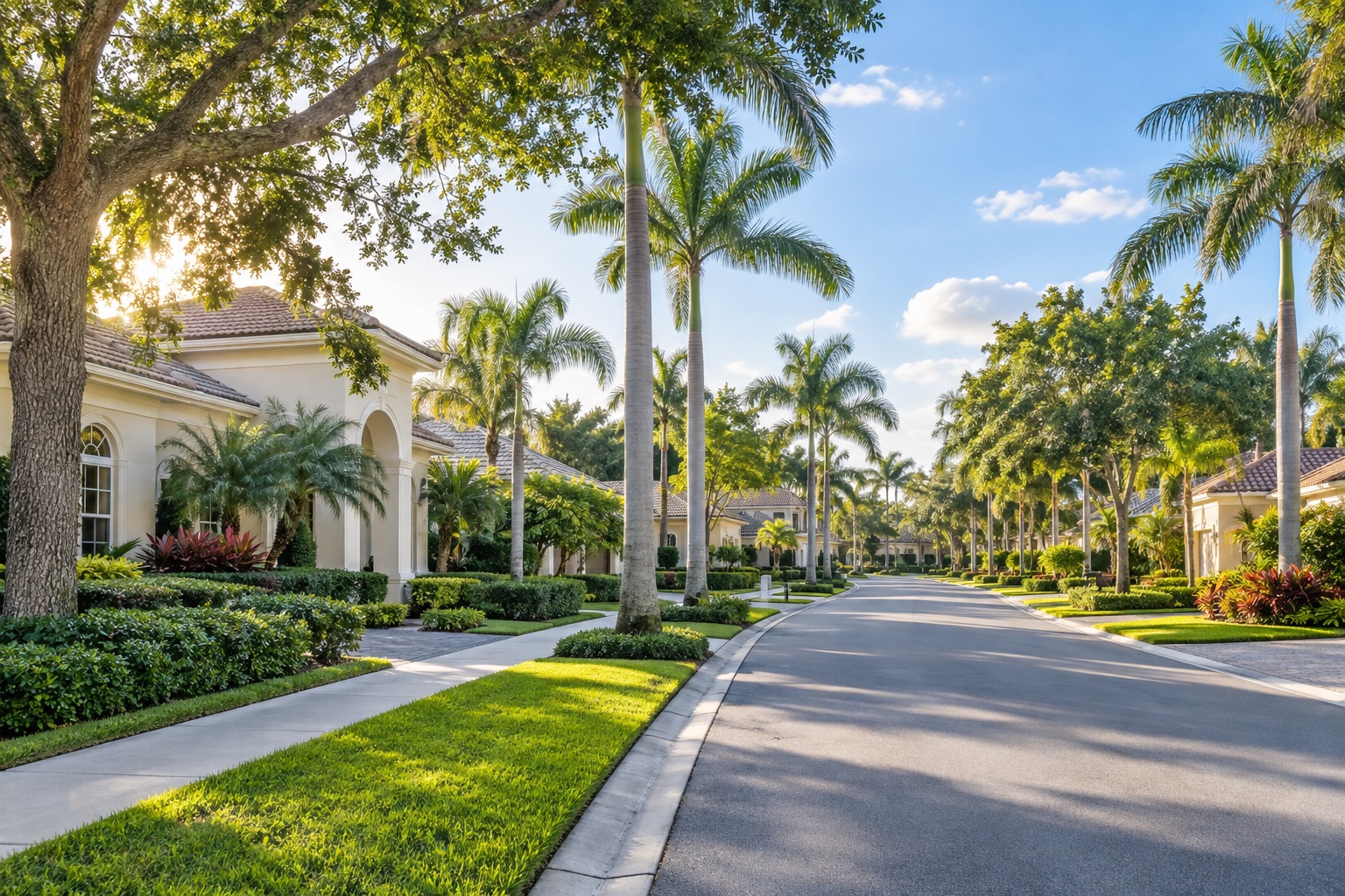 Palm-lined residential neighborhood in Palm Beach Gardens, Florida